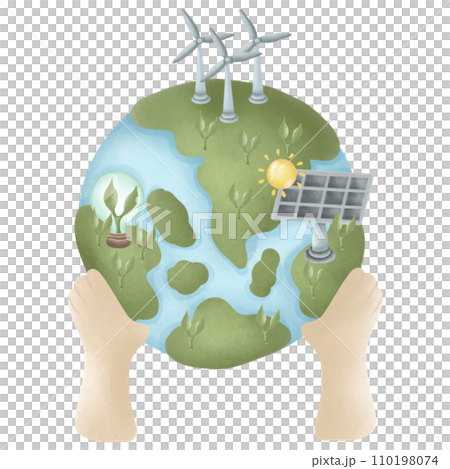 watercolor painting holding the earth natural energy save the earth 110198074