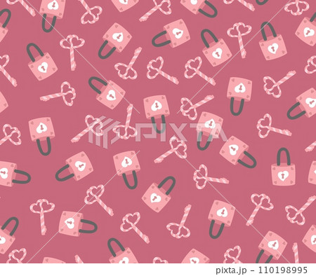 Romantic Valentine's Day Pattern with pink Keys, lock and Hearts Romantic Valentine's Day Pattern with pink Keys, lock and Hearts 110198995