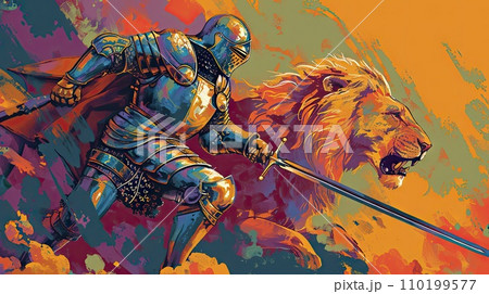 medieval style scene with fight 110199577