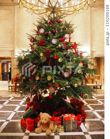 美しく飾り付けられた大きなクリスマスツリー 美しく飾り付けられた大きなクリスマスツリー 110200189
