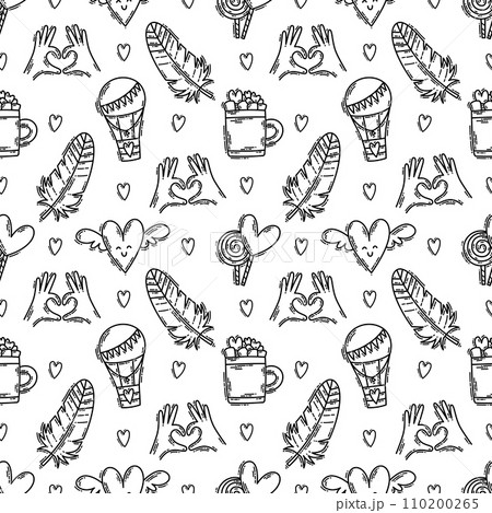 The love theme doodle style seamless pattern in black and white 110200265