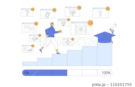 Student running up ladder for diploma. Gamification in learning. 110201750
