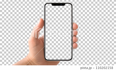 hand holding smartphone on the transparent background 110202158