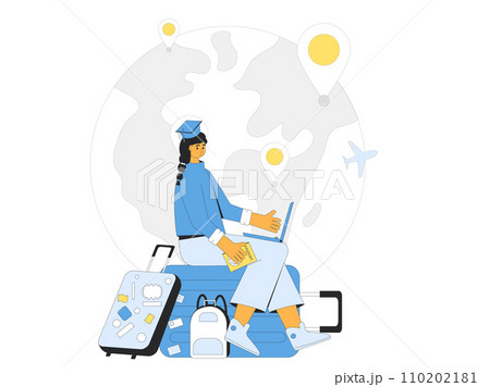 International education migration program. Digital nomad visa. Vector illustration. 110202181