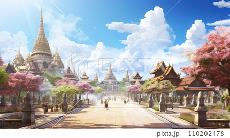 watercolor painting Ayutthaya, an ancient Thai castle watercolor painting Ayutthaya, an ancient Thai castle 110202478