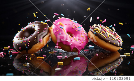 a donuts falling in motion isolated background a donuts falling in motion isolated background 110202691