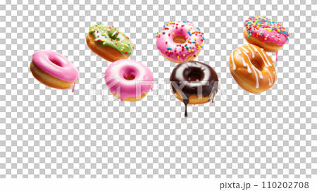 donuts falling in motion isolated on a transparent background 110202708