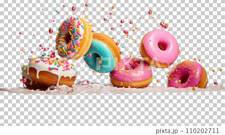 donuts falling in motion isolated on a transparent background 110202711