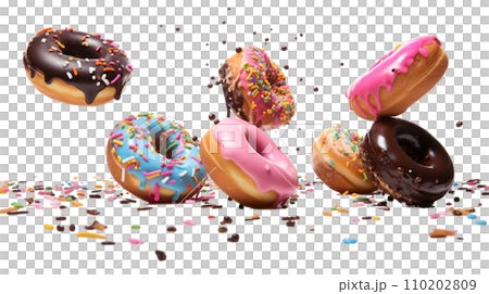 donuts falling in motion isolated on a transparent background donuts falling in motion isolated on a transparent background 110202809