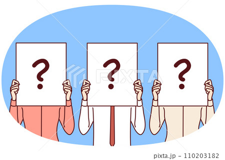 People cover faces with paper with question mark for recruitment business concept. Vector image 110203182