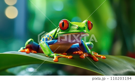 Close-up shot of the red-eyed tree frog. Close-up shot of the red-eyed tree frog. 110203194