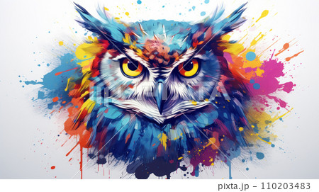 Wise owl with paint splash art 110203483