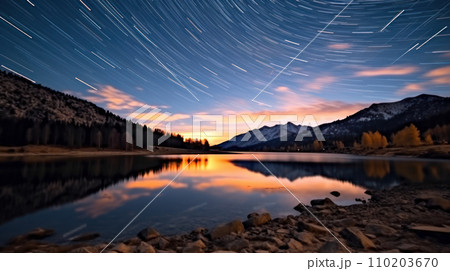 Beautiful night landscape of a lake in mountains 110203670
