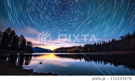 Beautiful night landscape of a lake in mountains 110203678