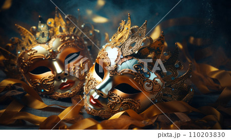 low light carnival masks golden toner close-up low light carnival masks golden toner close-up 110203830