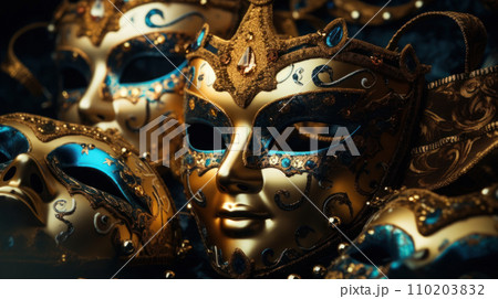 low light carnival masks golden toner close-up low light carnival masks golden toner close-up 110203832