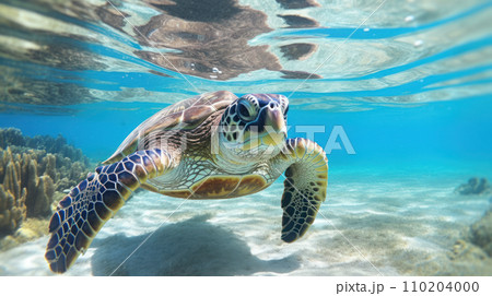 a majestic sea turtle swimming gracefully in the crystal clear waters a majestic sea turtle swimming gracefully in the crystal clear waters 110204000