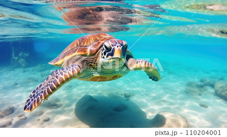 a majestic sea turtle swimming gracefully in the crystal clear waters a majestic sea turtle swimming gracefully in the crystal clear waters 110204001