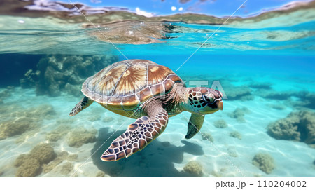 a majestic sea turtle swimming gracefully in the crystal clear waters a majestic sea turtle swimming gracefully in the crystal clear waters 110204002