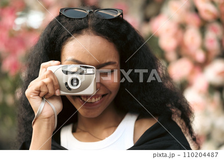 Asian woman enjoy travel in downtown district Asian woman enjoy travel in downtown district 110204487