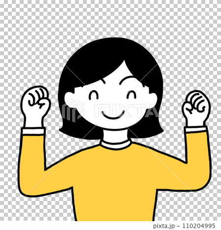 A woman smiling and doing a fist pump (upper body) A woman smiling and doing a fist pump (upper body) 110204995