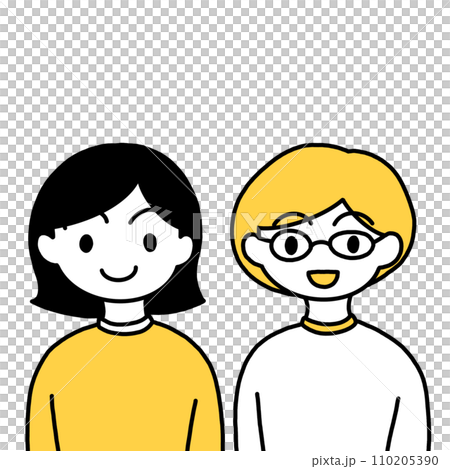 A black-haired person facing the front and a person wearing glasses (upper body) A black-haired person facing the front and a person wearing glasses (upper body) 110205390