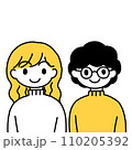 正面を向く巻き髪の人と眼鏡をかけたパーマの人(上半身) 110205392