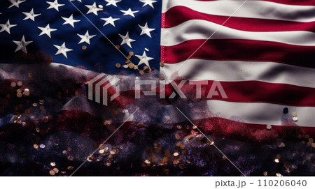 Festive salute, fireworks against the background of the flag of the United States of America. 110206040