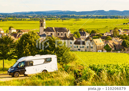 Camper in Pommard village, Burgundy in France. 110206879