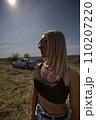 A beautiful girl is waiting for evening rest from work and bustle, serenity and freedom. Escape from problems and a chance to be alone. High quality photo 110207220
