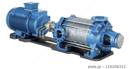 Horizontal multistage centrifugal pump. Electric water pump, 3D rendering 110208322