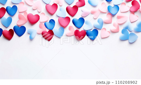 Background of colorful hearts. Valentine's day background with blue and pink hearts on white background. 110208902