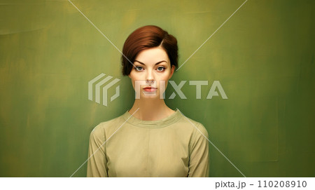 Portrait of a beautiful young woman teacher in front of a green chalkboard. Portrait of a beautiful young woman teacher in front of a green chalkboard. 110208910