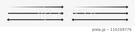 Long straight arrow icons. Black horizontal pointer, direction, transfer, position or location and width signs isolated on transparent background 110209776