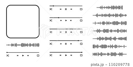 Audio mp3 player interface template and constructor elements with album cover frame, buttons, loading bar and equalizer icons. Music playback design isolated on white background Audio mp3 player interface template and constructor elements with album cover frame, buttons, loading bar and equalizer icons. Music playback design isolated on white background 110209778