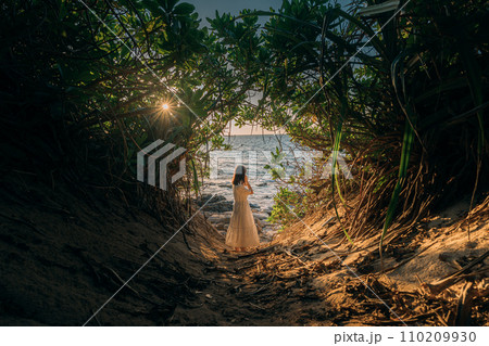 森の中の白いドレスを着た女性 森の中の白いドレスを着た女性 110209930