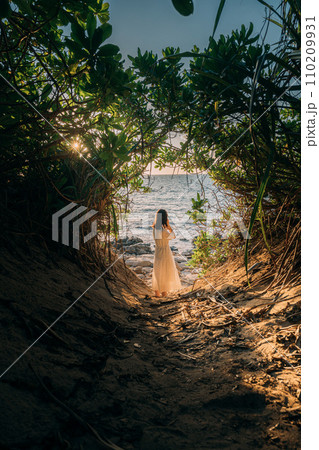 森の中の白いドレスを着た女性 110209931