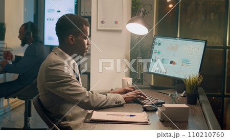Employee stressed by coworker having fun at work, listening to music pretending to beat drums during nightshift. Worker frustrated by noise ready to throw plant pot at colleague Employee stressed by coworker having fun at work, listening to music pretending to beat drums during nightshift. Worker frustrated by noise ready to throw plant pot at colleague 110210760