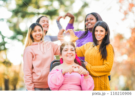 Inspire Inclusion international womens day. Diverse group do heart love with hands. Disability Inspire Inclusion international womens day. Diverse group do heart love with hands. Disability 110210906