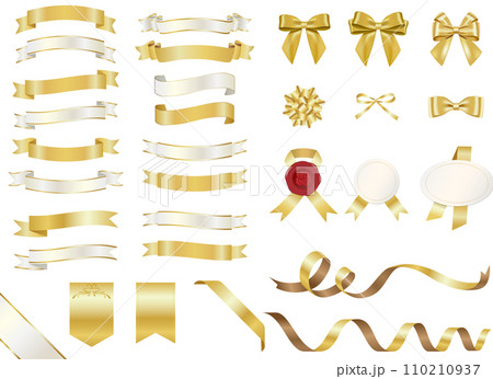 ゴールドとホワイトのお洒落なリボンセット 110210937