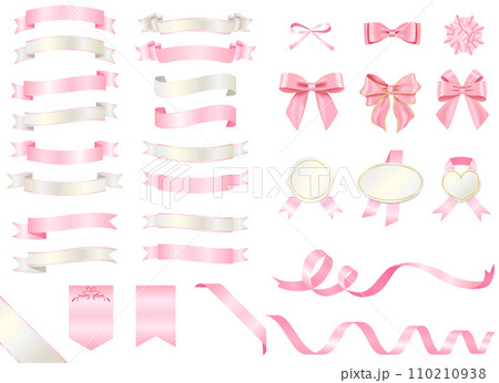 ピンクとホワイトの可愛いリボンセット 110210938