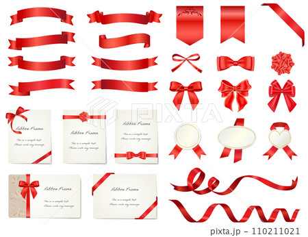 お洒落な、赤いリボンとカードのセット 110211021