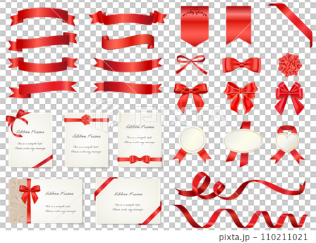 お洒落な、赤いリボンとカードのセット 110211021