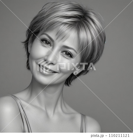 アラフィフ女性の白黒画像 110211121