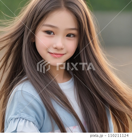 10歳　少女 10歳のロングヘア美少女のポートレートのイラスト素材 [110211124] - PIXTA