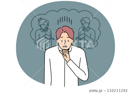 Unhappy man feel bullying at workplace 110211292