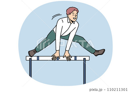 Motivated businessman jump over obstacle Motivated businessman jump over obstacle 110211301