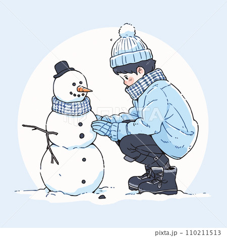 A child building a snowman on a crisp winter day, vector illustration 110211513