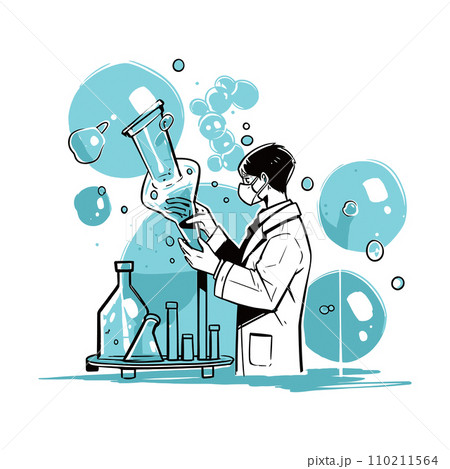 A scientist observing a reaction in a laboratory test tube, vector illustration 110211564