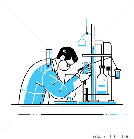 A scientist observing a reaction in a laboratory test tube, vector illustration 110211565